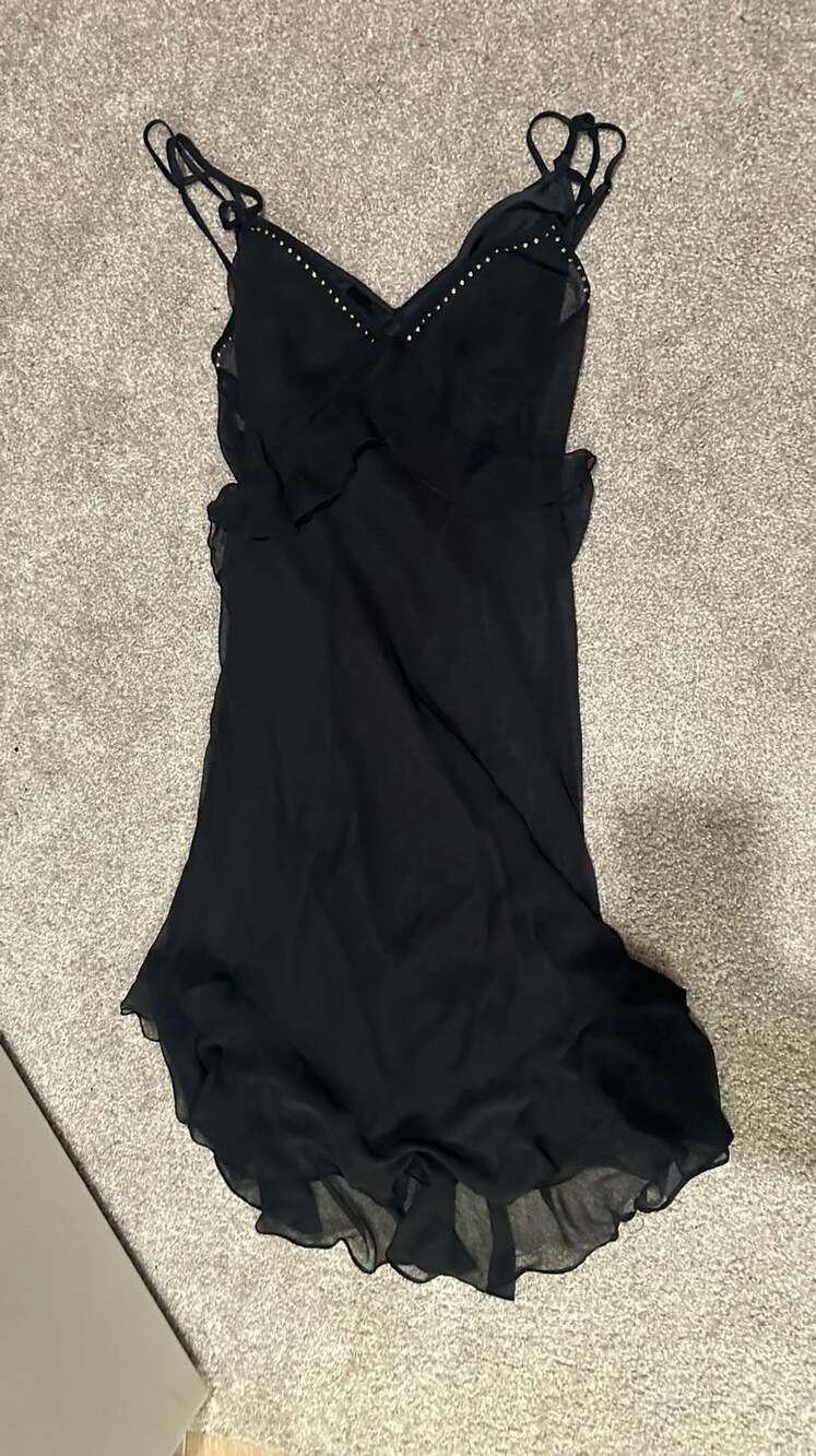 Victoria's Secret Slip Dress Size M Black Chiffon Ruffle Studded Y2K